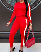 Load image into Gallery viewer, Striped Splicing Long Sleeve Skinny Sweatshirts Suit Sets