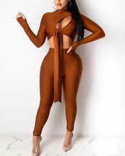 Load image into Gallery viewer, Solid Long Sleeve Skinny Cut-out Lace-up Suit Sets