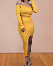 Load image into Gallery viewer, Solid Long Sleeve Skinny Knitted Split Hem Skirt Suit Sets
