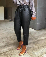 Load image into Gallery viewer, Pocket Design Drawstring PU Leather Pants