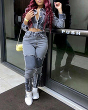 Load image into Gallery viewer, Stitching High Waist Slim Jean Pants