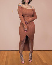 Load image into Gallery viewer, Solid Long Sleeve Skinny Knitted Split Hem Skirt Suit Sets