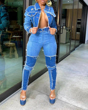 Load image into Gallery viewer, Stitching High Waist Slim Jean Pants