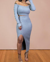 Load image into Gallery viewer, Solid Long Sleeve Skinny Knitted Split Hem Skirt Suit Sets