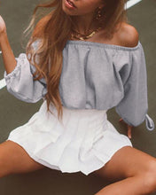 Load image into Gallery viewer, Solid Color Puff Sleeve Cropped Blouse