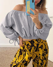 Load image into Gallery viewer, Solid Color Puff Sleeve Cropped Blouse