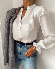 Load image into Gallery viewer, Ruffles Button Design Bell Sleeve Casual Shirt