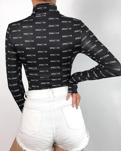 Letter Printing Long Sleeve Bodysuit