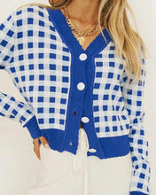 Load image into Gallery viewer, Gingham Long Sleeve Skinny Cropped Cardigans
