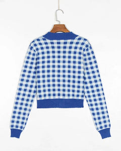 Gingham Long Sleeve Skinny Cropped Cardigans