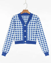 Load image into Gallery viewer, Gingham Long Sleeve Skinny Cropped Cardigans
