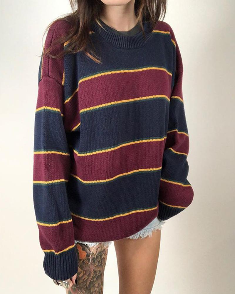 Striped Colorblock Long Sleeve Sweater