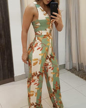 Load image into Gallery viewer, Leaf Print Sleeveless Loose Jumpsuit
