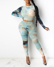 Load image into Gallery viewer, Tie Dye Print Ribbed Long Sleeve Top &amp; Fitted Pants Set
