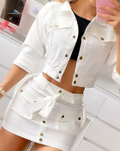 Load image into Gallery viewer, Solid Three-quarter Sleeve Skinny Cropped Coats Suit Sets
