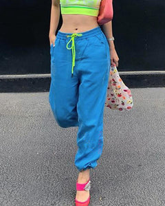 Letter Embroidery Lace-up Sport Pants