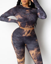 Load image into Gallery viewer, Tie Dye Print Ribbed Long Sleeve Top &amp; Fitted Pants Set
