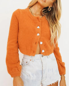 Solid Long Sleeve Button-down Cropped Carddigans