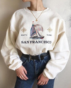 Printing Long Sleeve Loose Sweatshirt