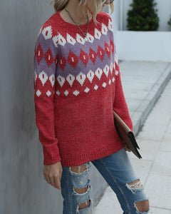 Color Block Christmas Long Sleeve Sweater