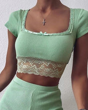 Load image into Gallery viewer, Crochet Lace Ribbed Top &amp; High Waist Shorts  Set
