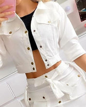 Load image into Gallery viewer, Solid Three-quarter Sleeve Skinny Cropped Coats Suit Sets
