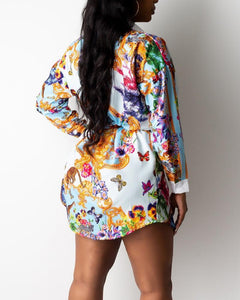 Butterfly Print Long Sleeve Loose Blosue