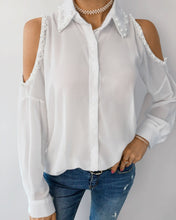 Load image into Gallery viewer, Cold Shoulder Beaded Button Design Top
