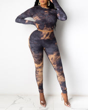 Load image into Gallery viewer, Tie Dye Print Ribbed Long Sleeve Top &amp; Fitted Pants Set
